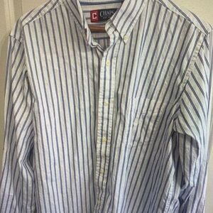 Chaps Men's White Shirt with Blue Stripes Button-Down